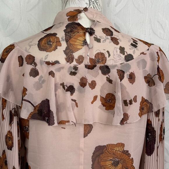 Chelsea28 Floral Long Sleeve Mock Neck Sheer Blouse Size M - Picture 5 of 8